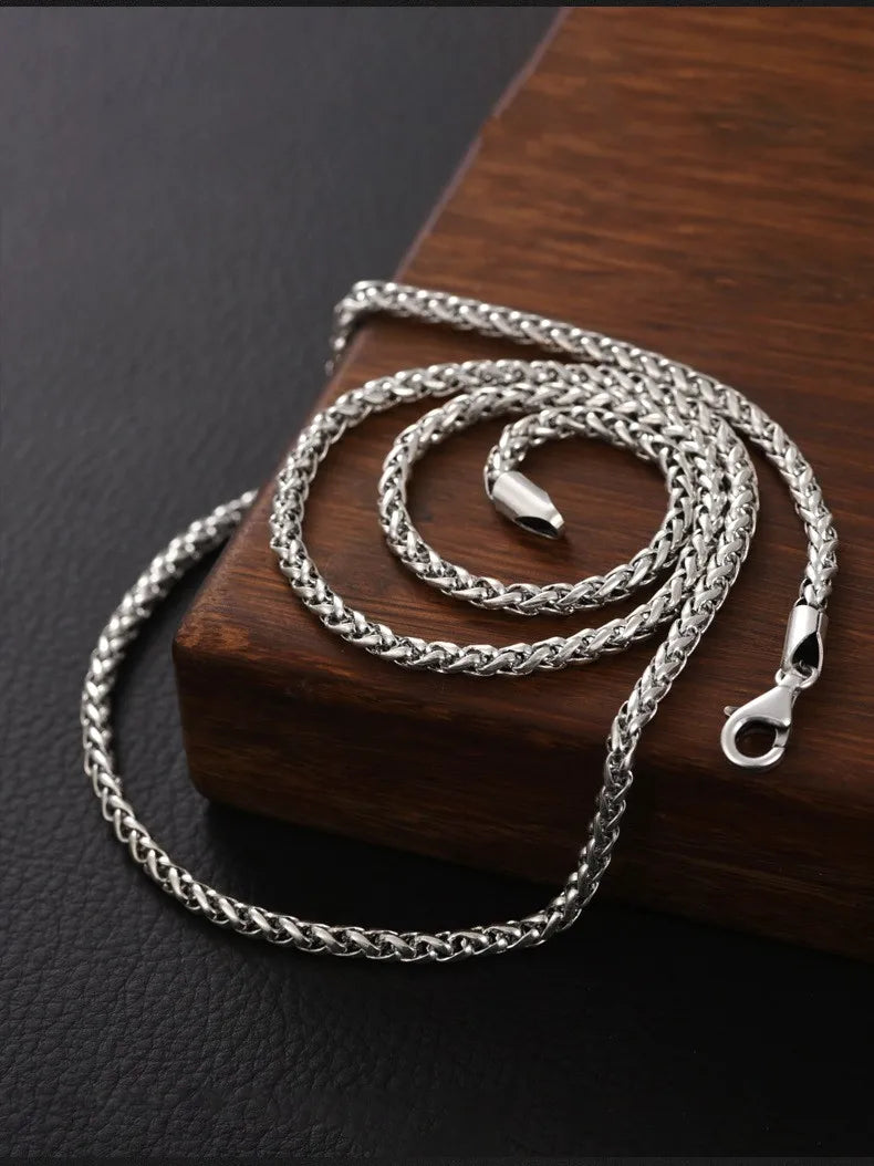 BOCAI Real S925 Silver Jewelry Chopin Chain Retro Personality Punk Style Men's Necklace Trendy Sweater Chain