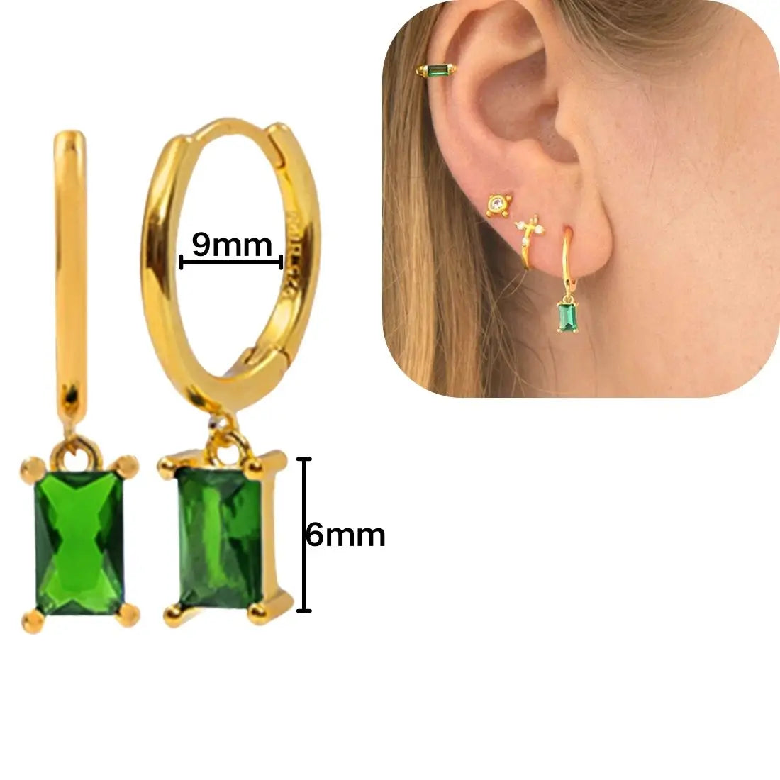 925 Sterling Silver Needle Luxury Green Series Small Hoop Earrings for Women 24K Gold Earrings Trend Jewelry Ear Accessories