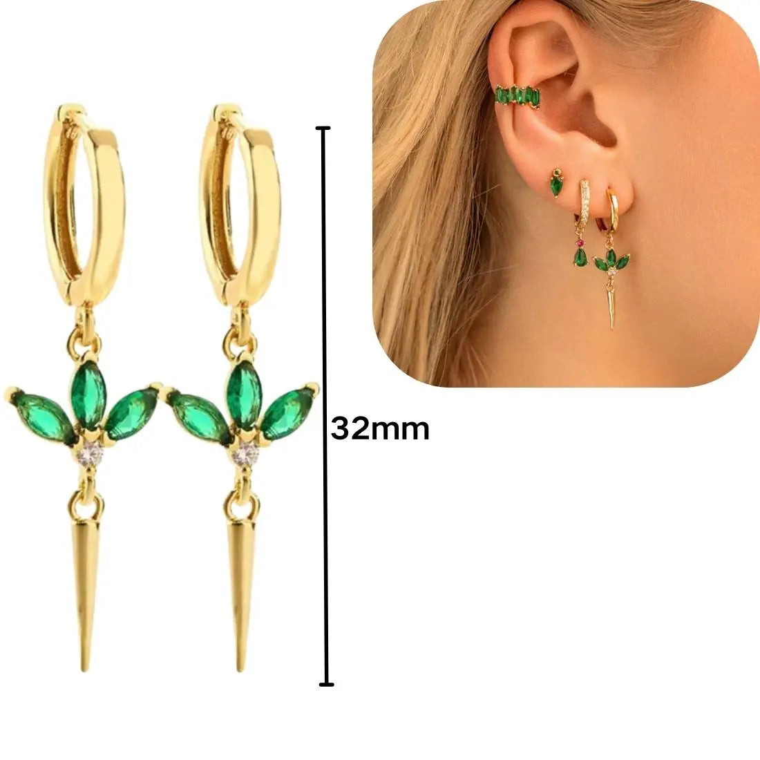 925 Sterling Silver Needle Luxury Green Series Small Hoop Earrings for Women 24K Gold Earrings Trend Jewelry Ear Accessories