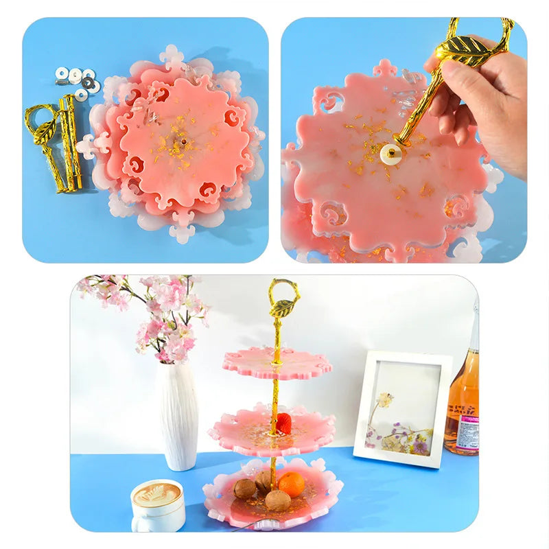 DIY Three-layer Round Fruit Plate Silicone Mold Cake Snack Rack Epoxy Resin Molds For Home Decoration Resin Art Mould