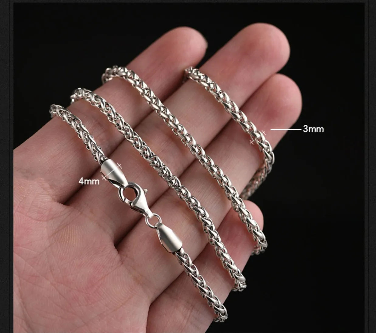 BOCAI Real S925 Silver Jewelry Chopin Chain Retro Personality Punk Style Men's Necklace Trendy Sweater Chain