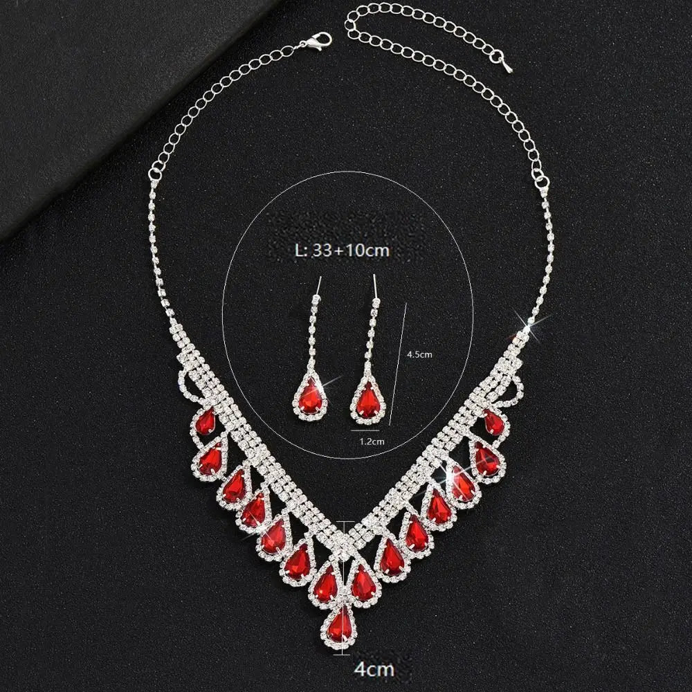 Wedding Party Shining Crystal Jewelry Set Water Drop Rhinestone Earrings Exquisite Luxury Necklace Women