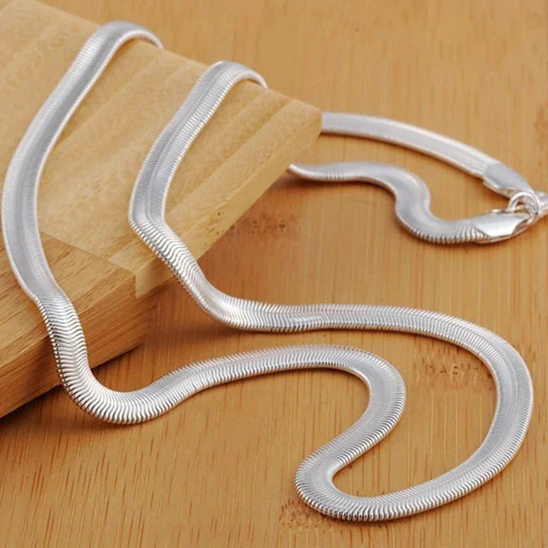 New 925 Sterling Silver 16/18/20/22/24 Inch 6mm Flat Snake Chain Necklace For Woman Fashion Wedding Party Charm Jewelry Gifts
