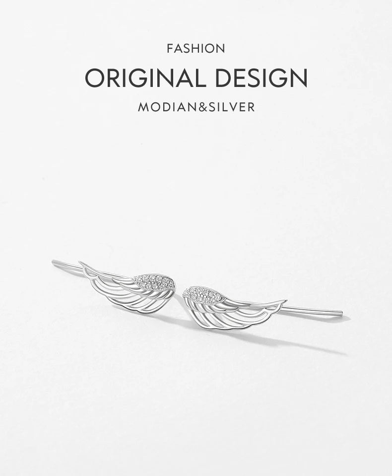 MODIAN Real 925 Sterling Silver Angel Wings Simple Stud Earrings Trendy Earrings For Women Birthday Anniversary Jewelry Gift