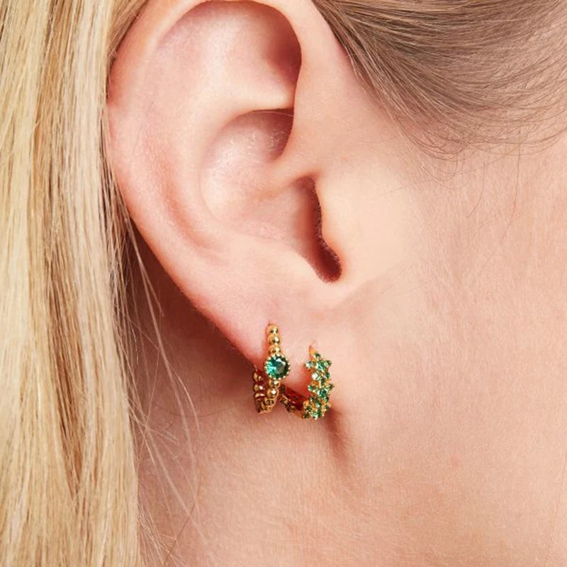 925 Sterling Silver Needle Luxury Green Series Small Hoop Earrings for Women 24K Gold Earrings Trend Jewelry Ear Accessories