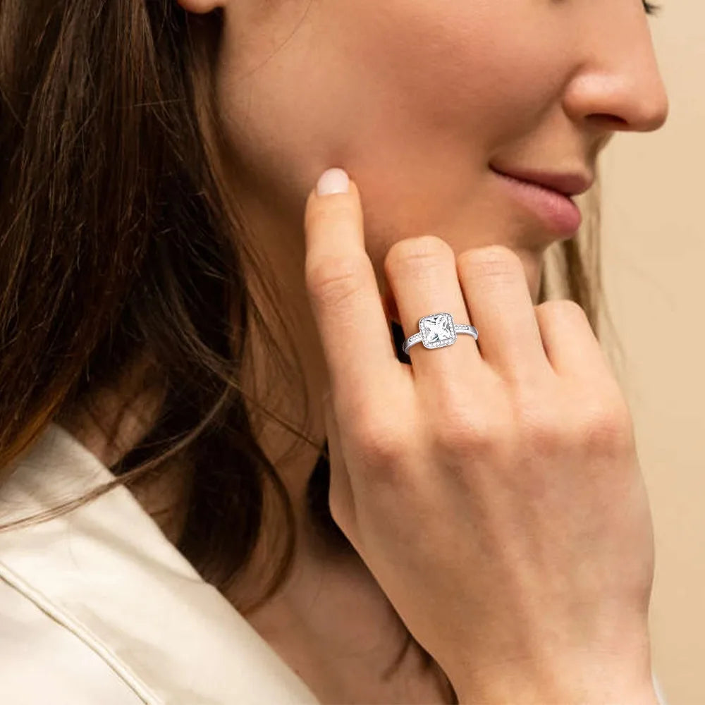 U7 925 Sterling Silver Wedding Rings for Woman Size 5 -12 Black White Crystal CZ Anniversary Dainty Jewelry Gift for Wife