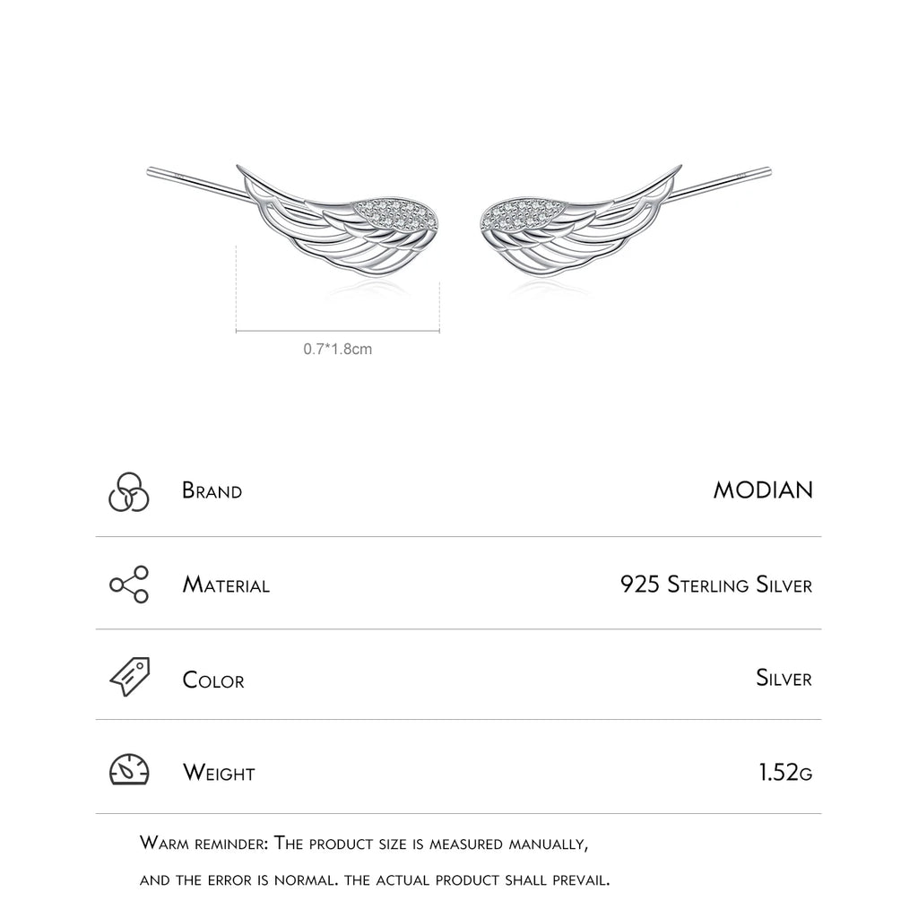 MODIAN Real 925 Sterling Silver Angel Wings Simple Stud Earrings Trendy Earrings For Women Birthday Anniversary Jewelry Gift