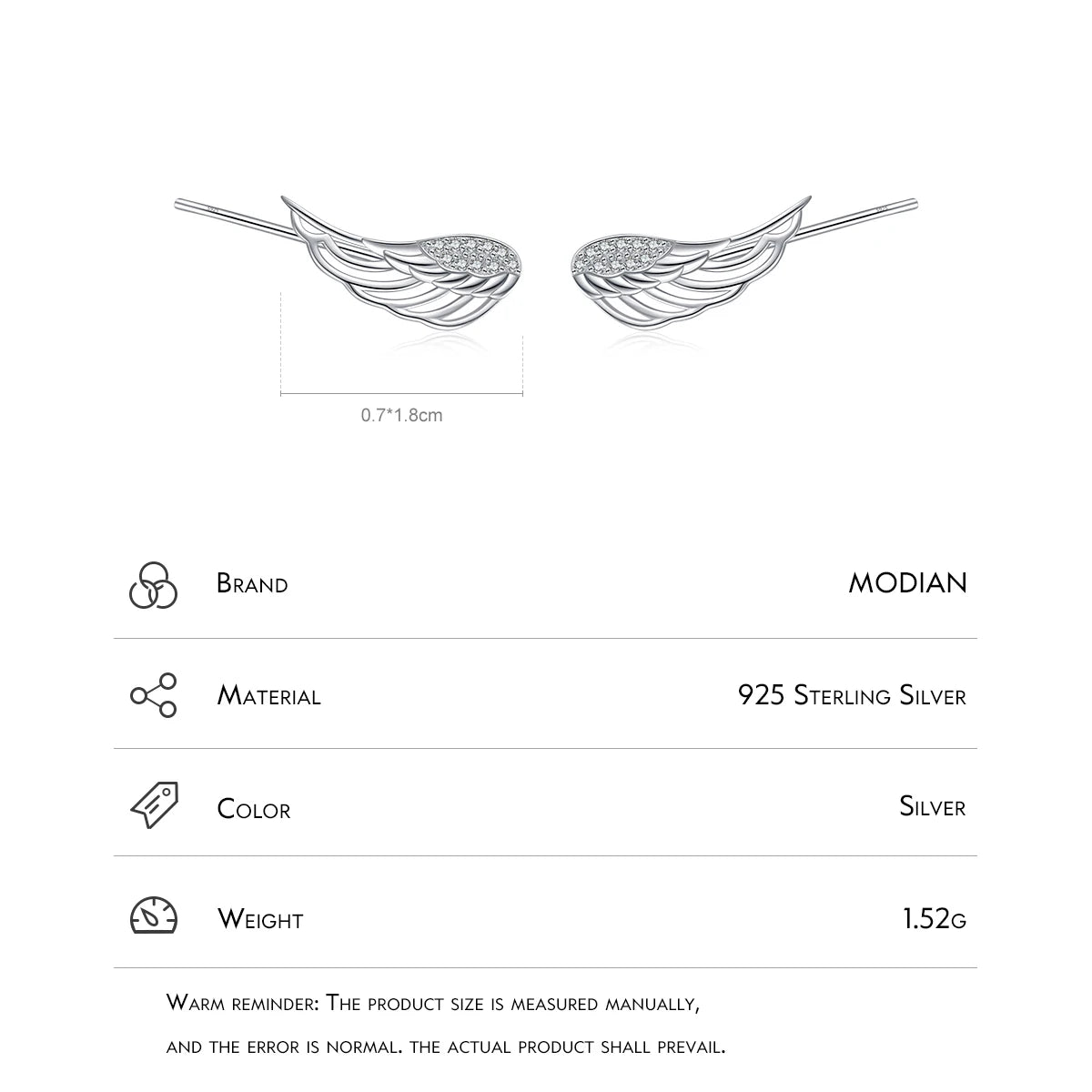 MODIAN Real 925 Sterling Silver Angel Wings Simple Stud Earrings Trendy Earrings For Women Birthday Anniversary Jewelry Gift