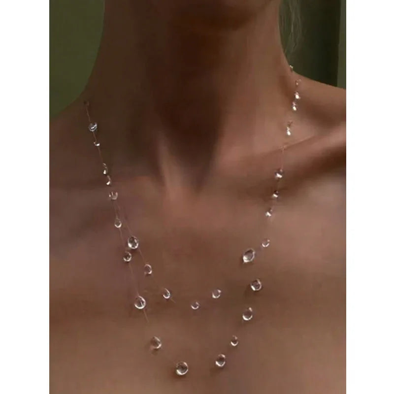 Water Drop Necklace Raindrop Earrings Resin Ice-Clear Dewdrop Jewelry Water Droplet Crystal Women's Elegant Accessories New