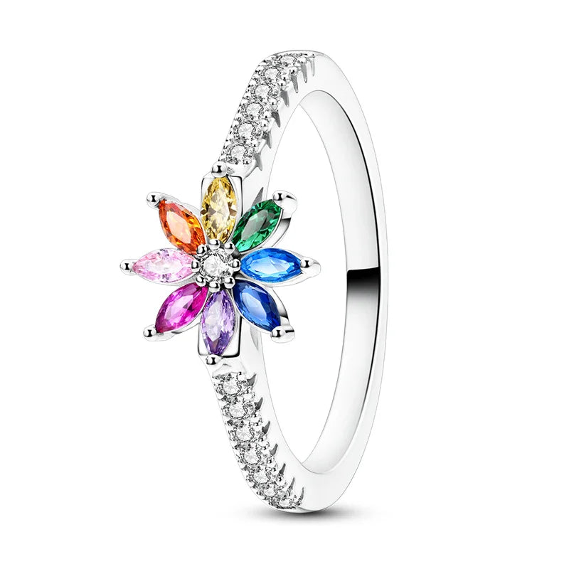 Original Hope Rainbow Flower Ring s925 Silver Jewelry DIY Exquisite Fashion