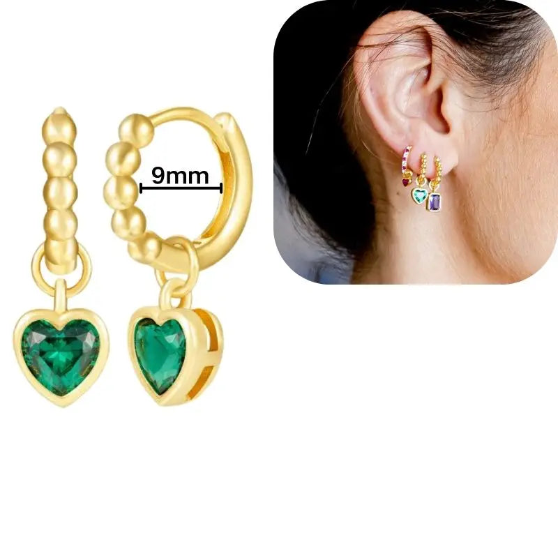 925 Sterling Silver Needle Luxury Green Series Small Hoop Earrings for Women 24K Gold Earrings Trend Jewelry Ear Accessories