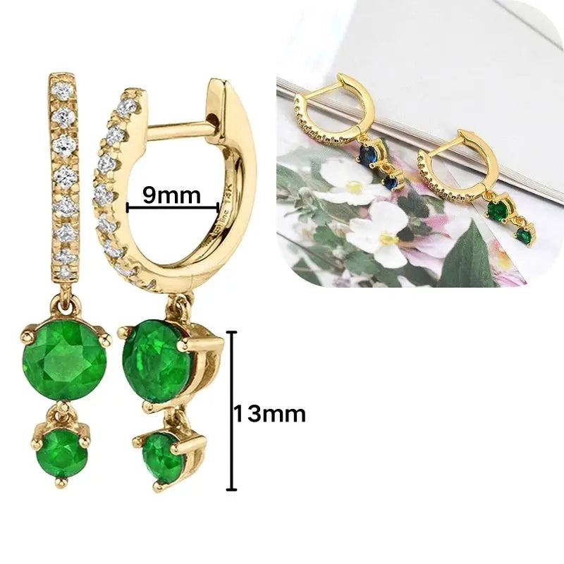 925 Sterling Silver Needle Luxury Green Series Small Hoop Earrings for Women 24K Gold Earrings Trend Jewelry Ear Accessories