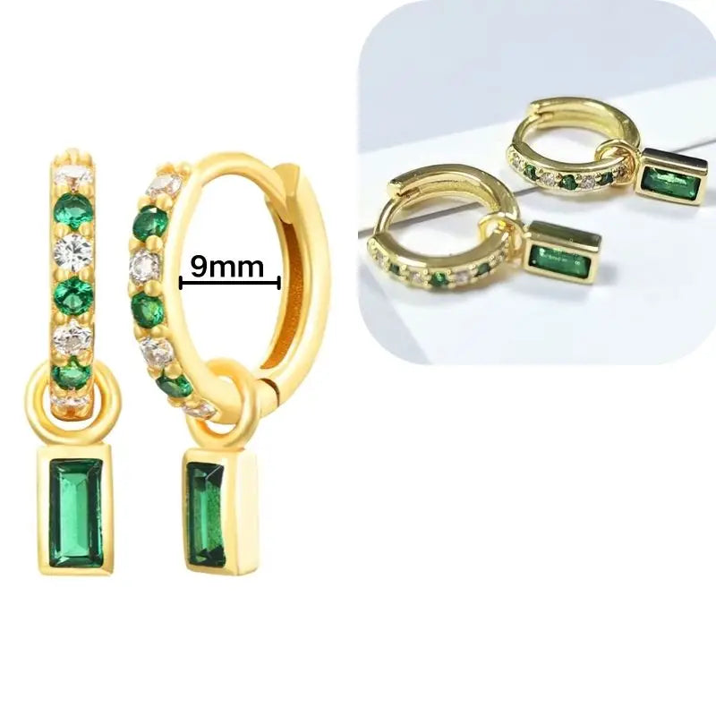 925 Sterling Silver Needle Luxury Green Series Small Hoop Earrings for Women 24K Gold Earrings Trend Jewelry Ear Accessories