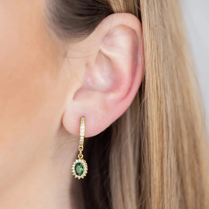 925 Sterling Silver Needle Luxury Green Series Small Hoop Earrings for Women 24K Gold Earrings Trend Jewelry Ear Accessories