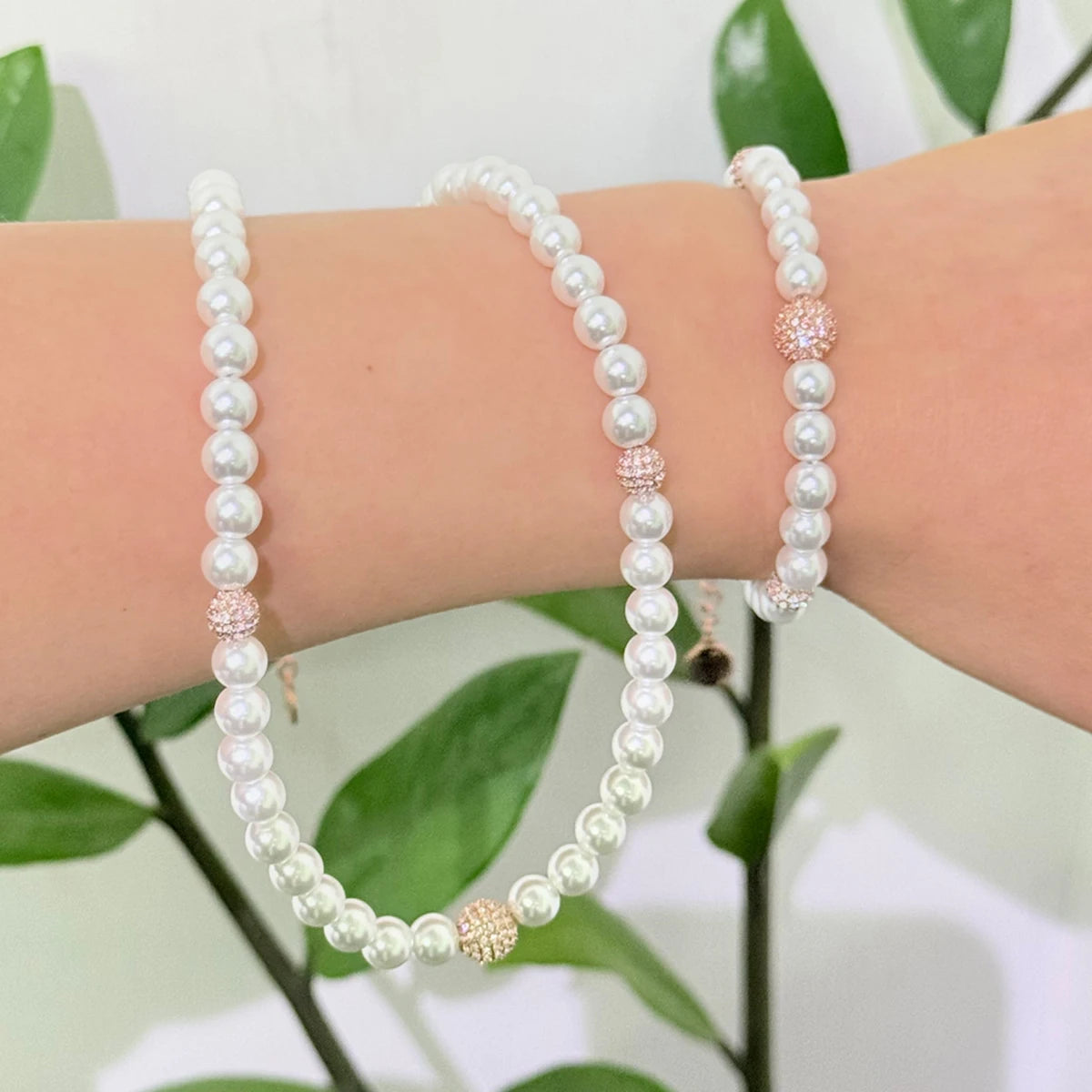 2026 New Trend Fine Jewelry Set Charming White  Red Crystal Pendant Fashion Rose Gold Pearl Necklace Bracelet Earrings for Women