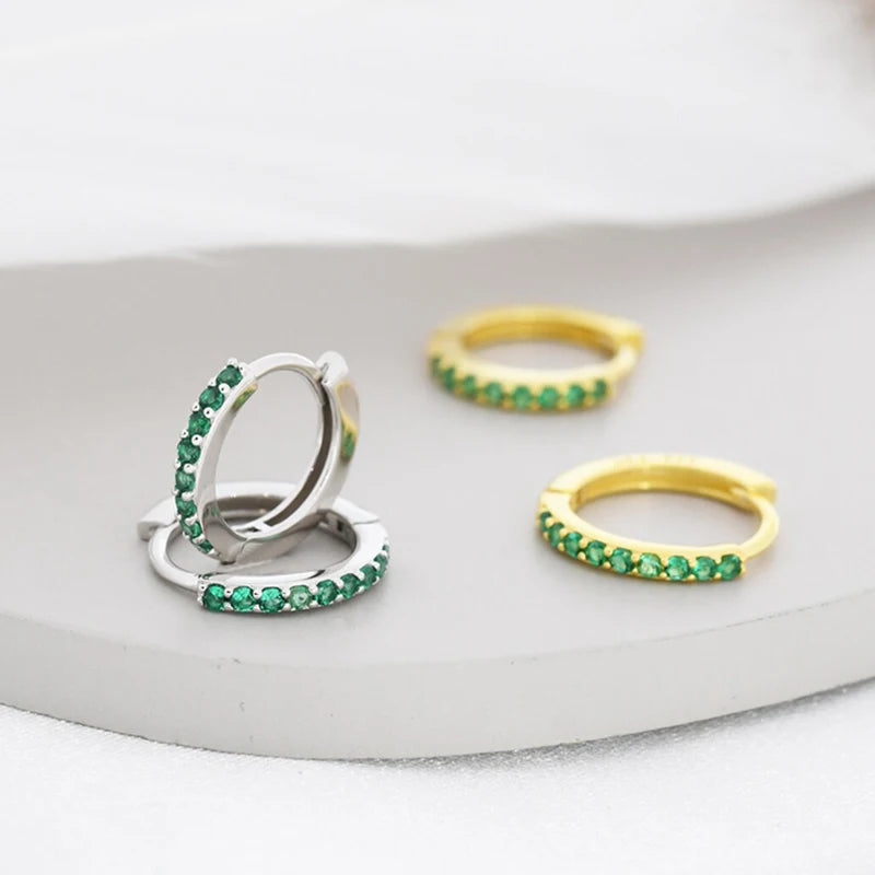 925 Sterling Silver Needle Luxury Green Series Small Hoop Earrings for Women 24K Gold Earrings Trend Jewelry Ear Accessories