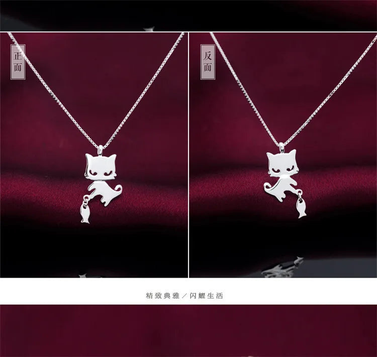 VENTFILLE 925 Sterling Silver Cat Pearl Necklace For Women Animal Retro Court Design Jewelry Birthday Gifts