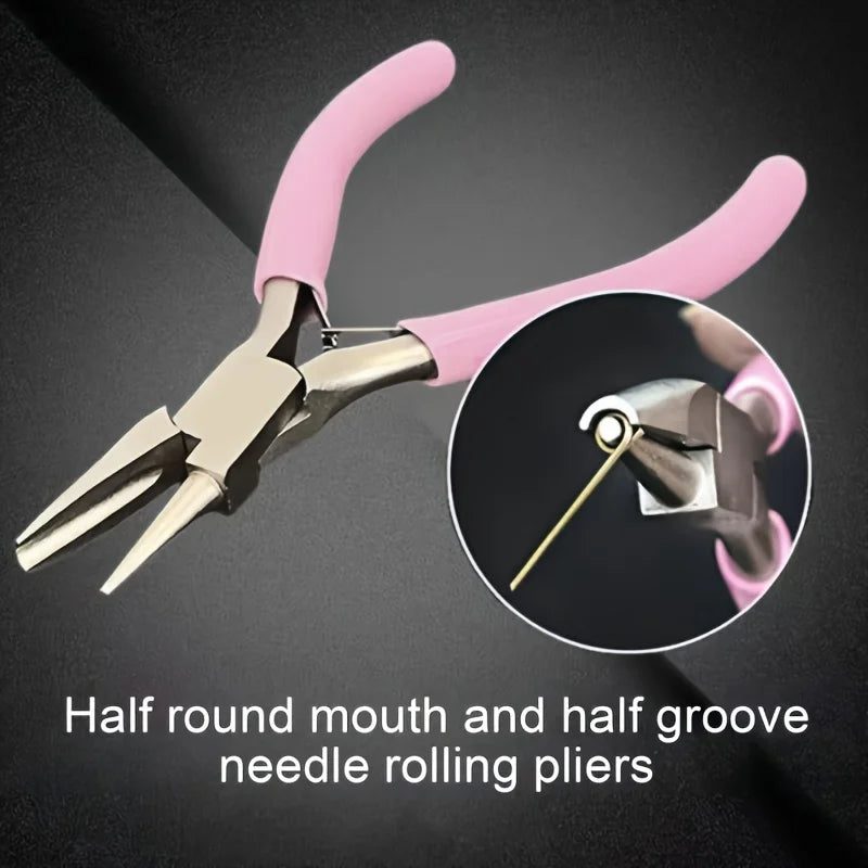 Pink Handle 5-Inch Precision Round Concave Pliers - for Metal Wire Looping & Bending - DIY Jewelry Making Hobby Tool