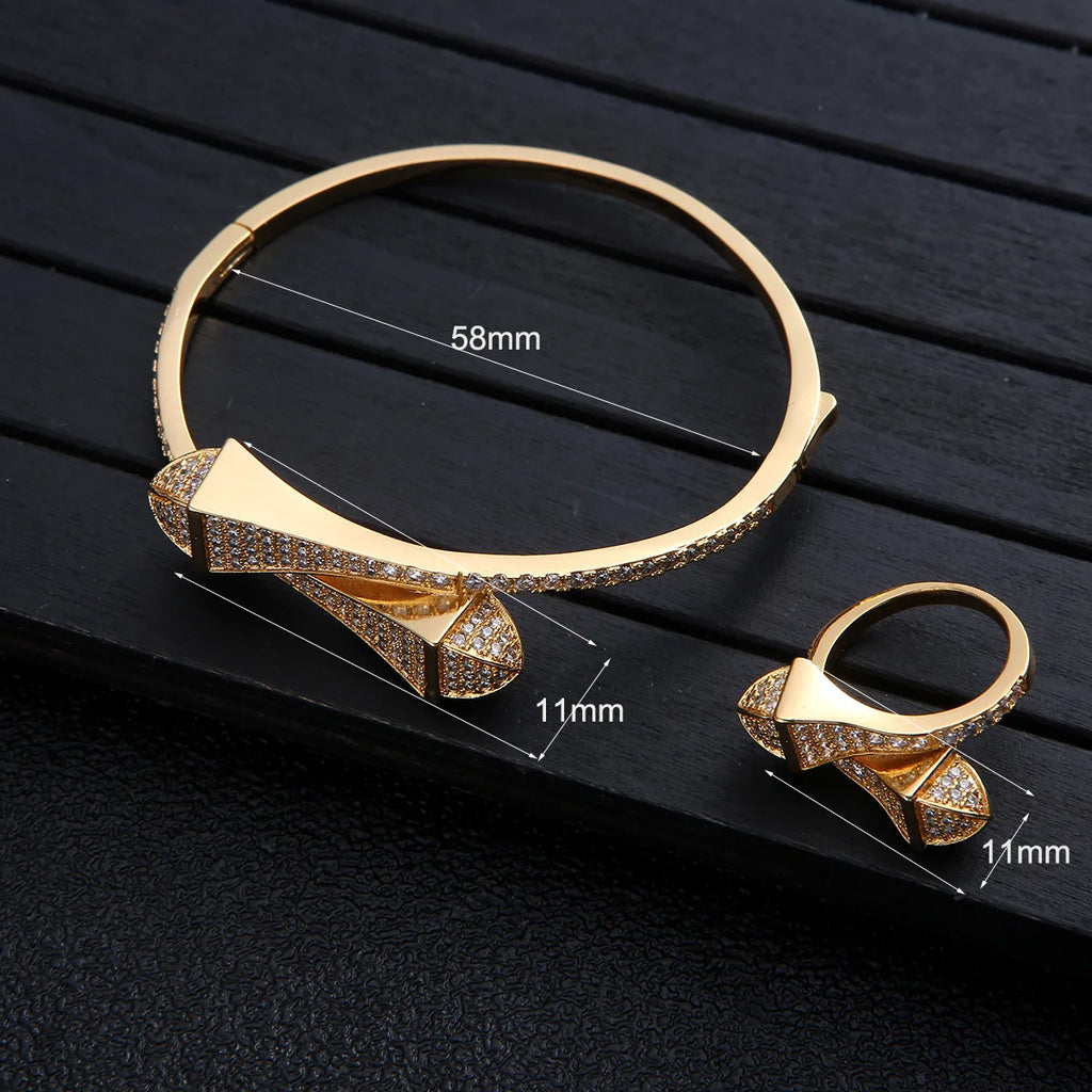 New jerseis Women's Fashion 2 Pcs Bracelet & Ring Set مجموعات المجوهرات Resin Simple Design Gold Open Cuff Bangle Jewelry Set