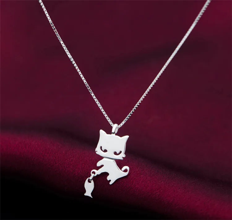VENTFILLE 925 Sterling Silver Cat Pearl Necklace For Women Animal Retro Court Design Jewelry Birthday Gifts