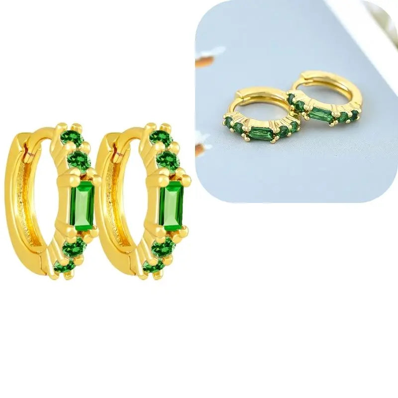 925 Sterling Silver Needle Luxury Green Series Small Hoop Earrings for Women 24K Gold Earrings Trend Jewelry Ear Accessories