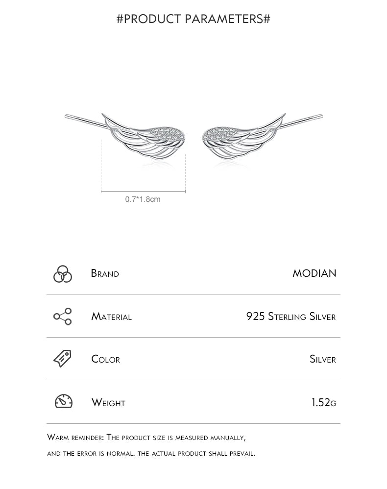 MODIAN Real 925 Sterling Silver Angel Wings Simple Stud Earrings Trendy Earrings For Women Birthday Anniversary Jewelry Gift