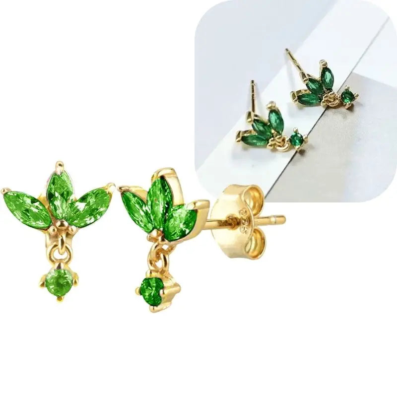 925 Sterling Silver Needle Luxury Green Series Small Hoop Earrings for Women 24K Gold Earrings Trend Jewelry Ear Accessories