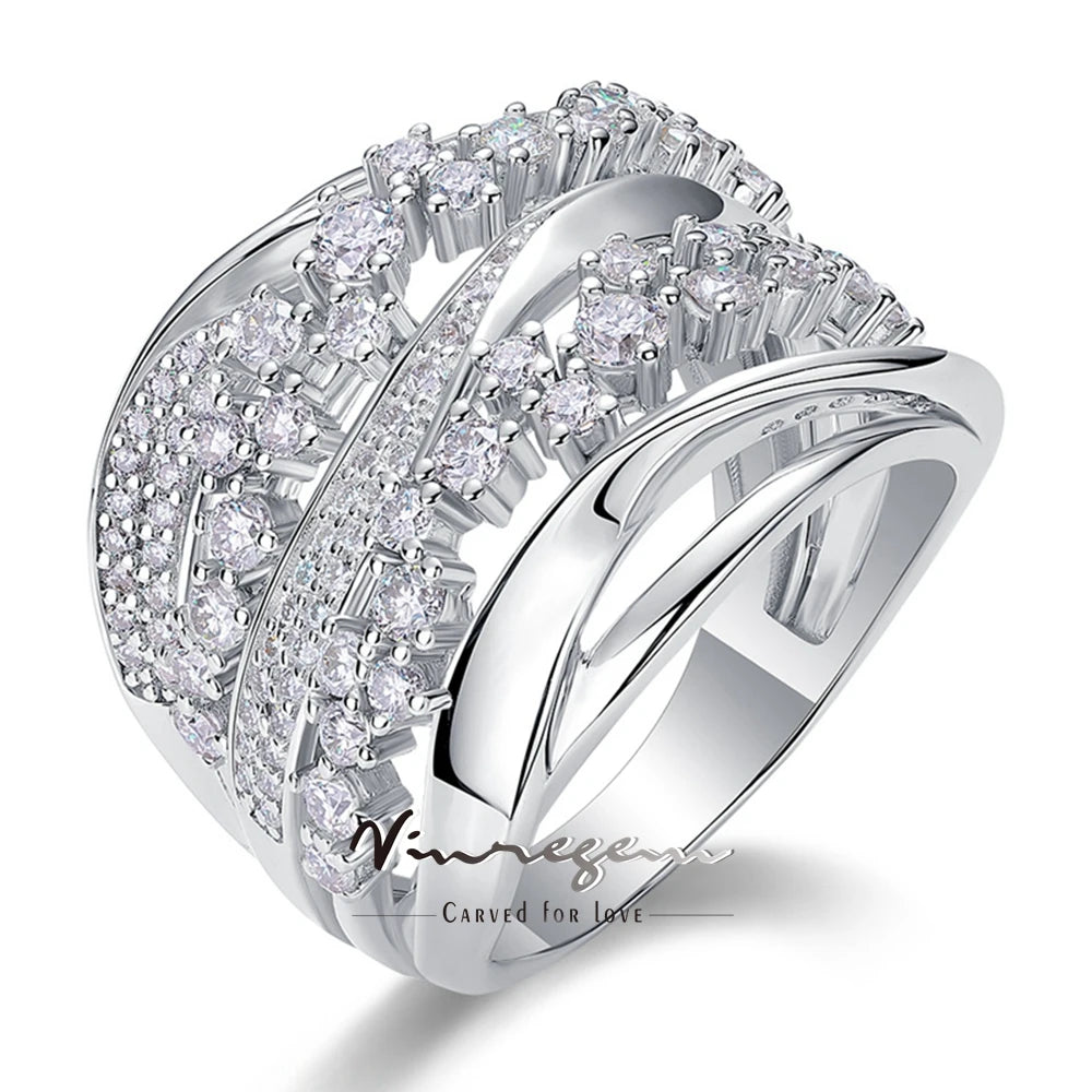Vinregem 3EX VVS1 D Color Sparkling Real Moissanite Diamond Women Ring 100% 925 Sterling Silver Fine Jewelry Anniversary Gifts
