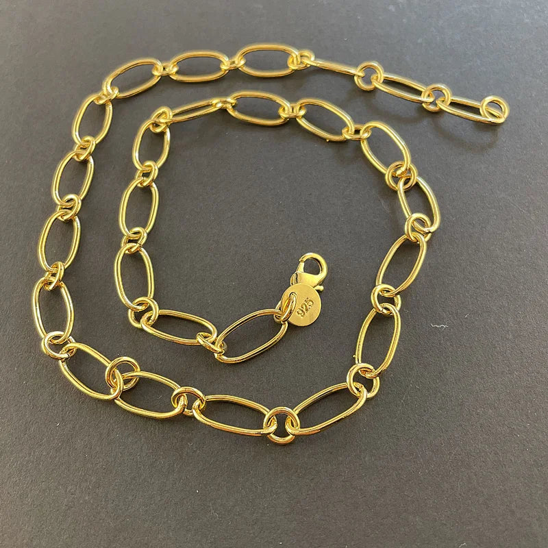 925 Sterling Silver Necklace 18k Gold-plated Paper Clip Necklace Charm Jewelry Christmas Gift