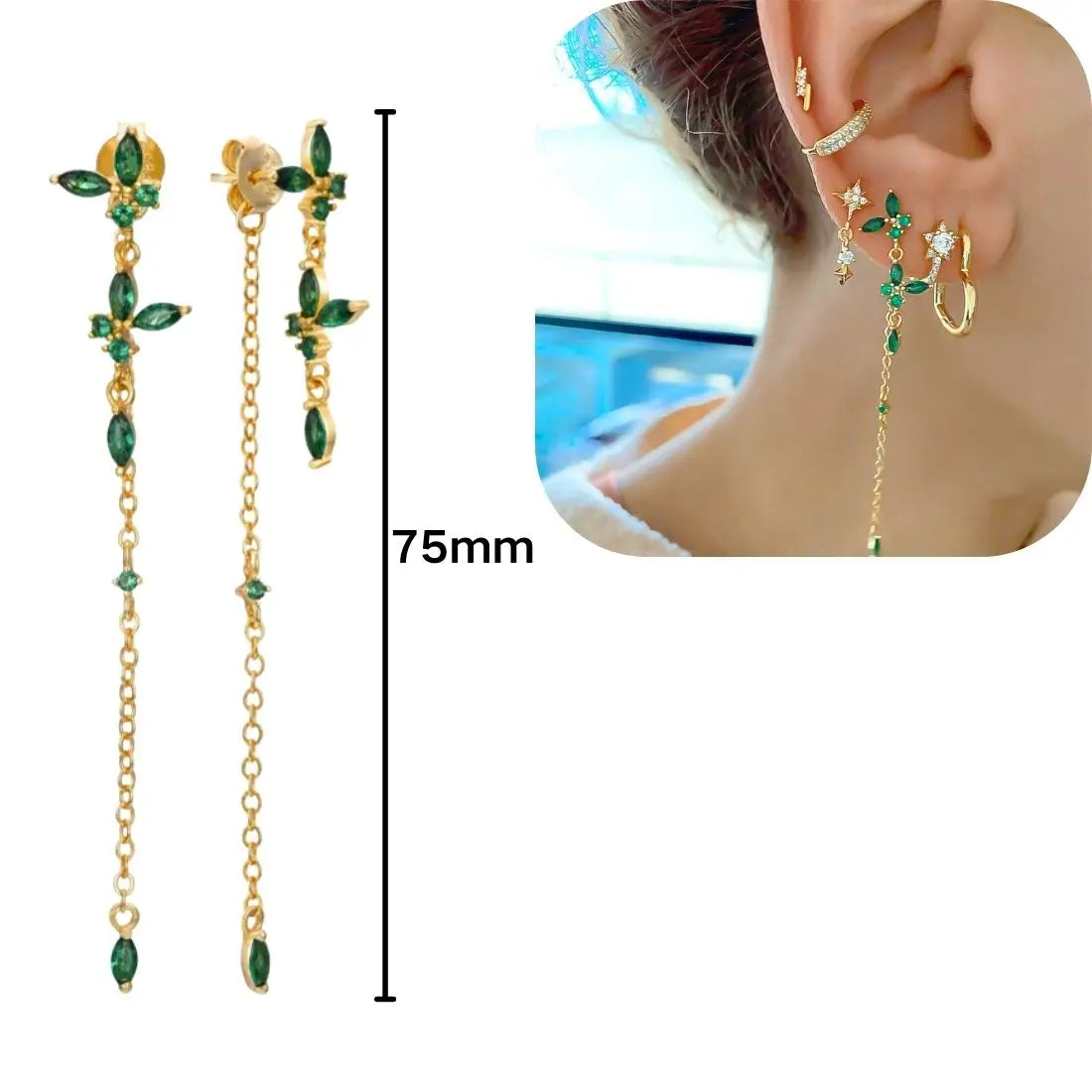 925 Sterling Silver Needle Luxury Green Series Small Hoop Earrings for Women 24K Gold Earrings Trend Jewelry Ear Accessories