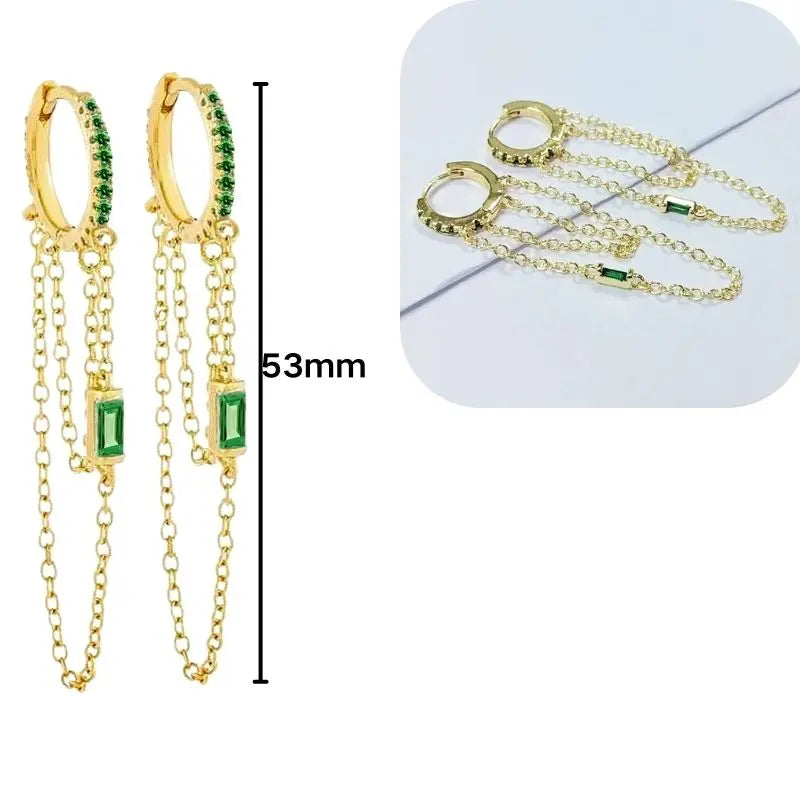 925 Sterling Silver Needle Luxury Green Series Small Hoop Earrings for Women 24K Gold Earrings Trend Jewelry Ear Accessories