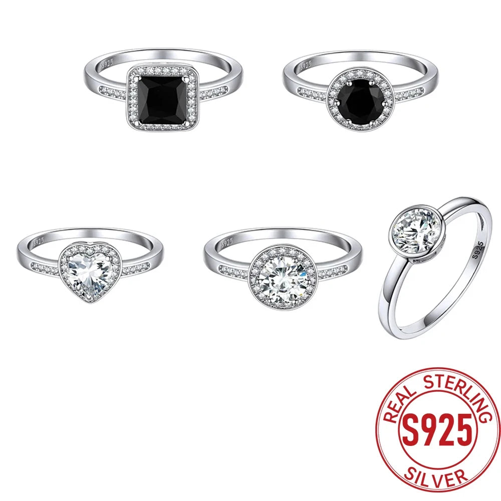 U7 925 Sterling Silver Wedding Rings for Woman Size 5 -12 Black White Crystal CZ Anniversary Dainty Jewelry Gift for Wife
