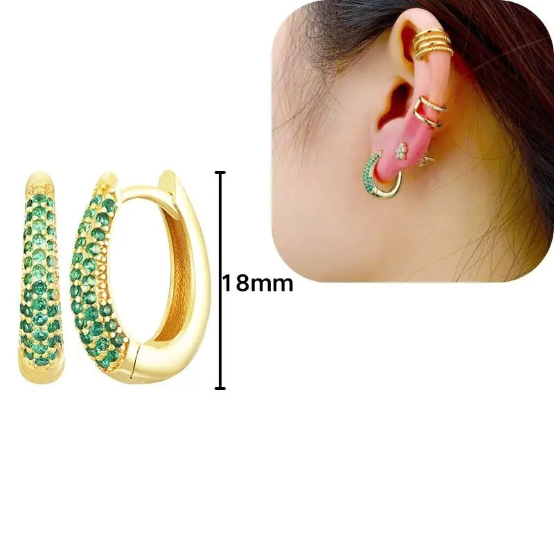 925 Sterling Silver Needle Luxury Green Series Small Hoop Earrings for Women 24K Gold Earrings Trend Jewelry Ear Accessories