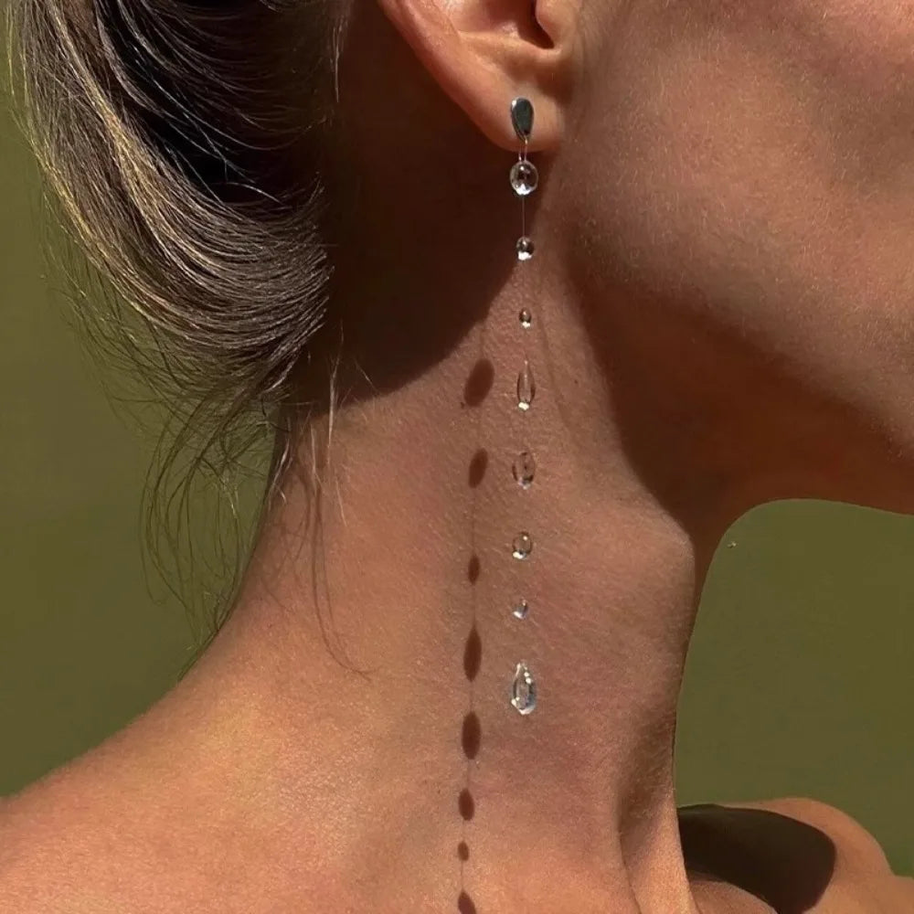 Water Drop Necklace Raindrop Earrings Resin Ice-Clear Dewdrop Jewelry Water Droplet Crystal Women's Elegant Accessories New