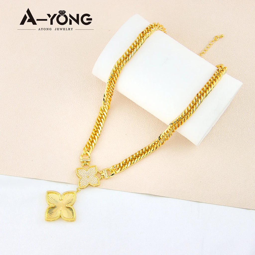 Italian Jewelry Set 21k Gold Plated Zircon Dubai Luxury Necklace Bracelet Earrings Ring Sets Women Wedding Birthday Party Gifts