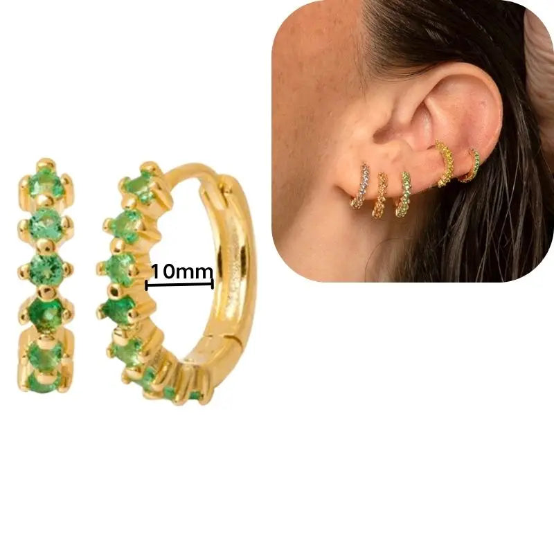 925 Sterling Silver Needle Luxury Green Series Small Hoop Earrings for Women 24K Gold Earrings Trend Jewelry Ear Accessories
