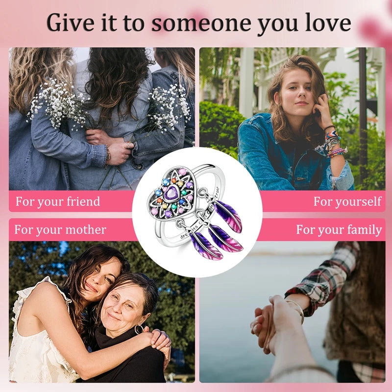 Original Hope Rainbow Flower Ring s925 Silver Jewelry DIY Exquisite Fashion