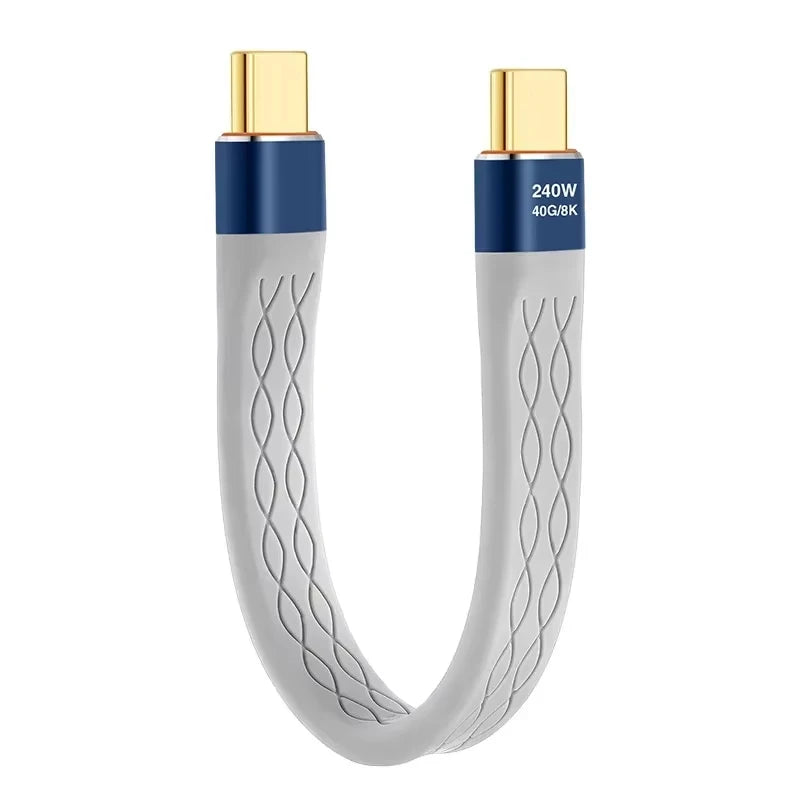 USB C to USB C 240W Short Cable Fast Charging Type-C Cord 40Gbps Data Transfer 8K Flat Slim FPC Data Charge Extension Cable ﻿