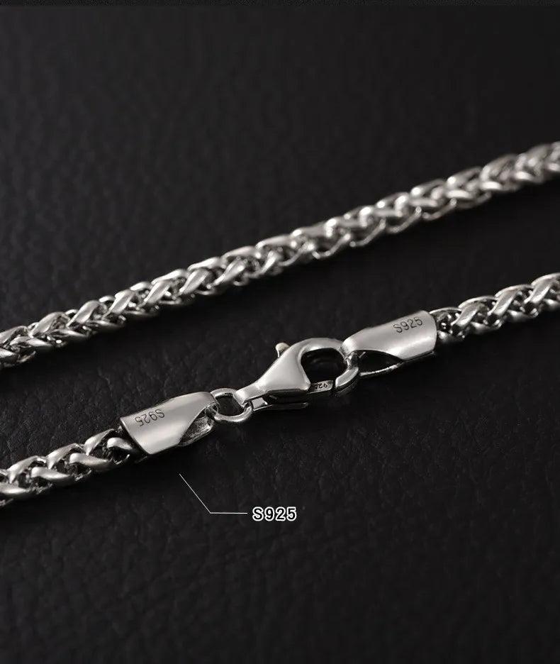 BOCAI Real S925 Silver Jewelry Chopin Chain Retro Personality Punk Style Men's Necklace Trendy Sweater Chain