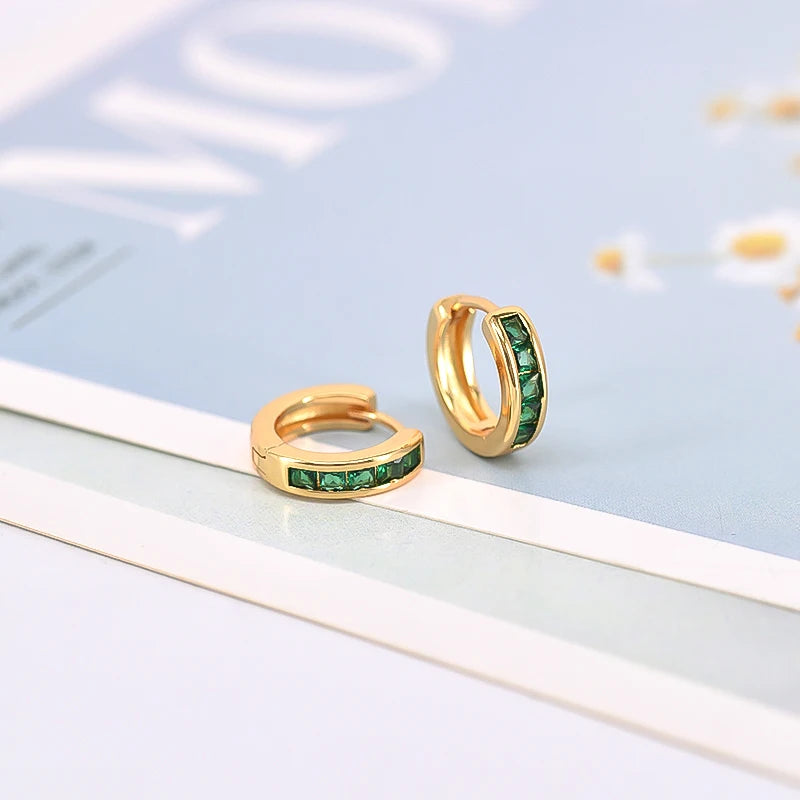 925 Sterling Silver Needle Luxury Green Series Small Hoop Earrings for Women 24K Gold Earrings Trend Jewelry Ear Accessories
