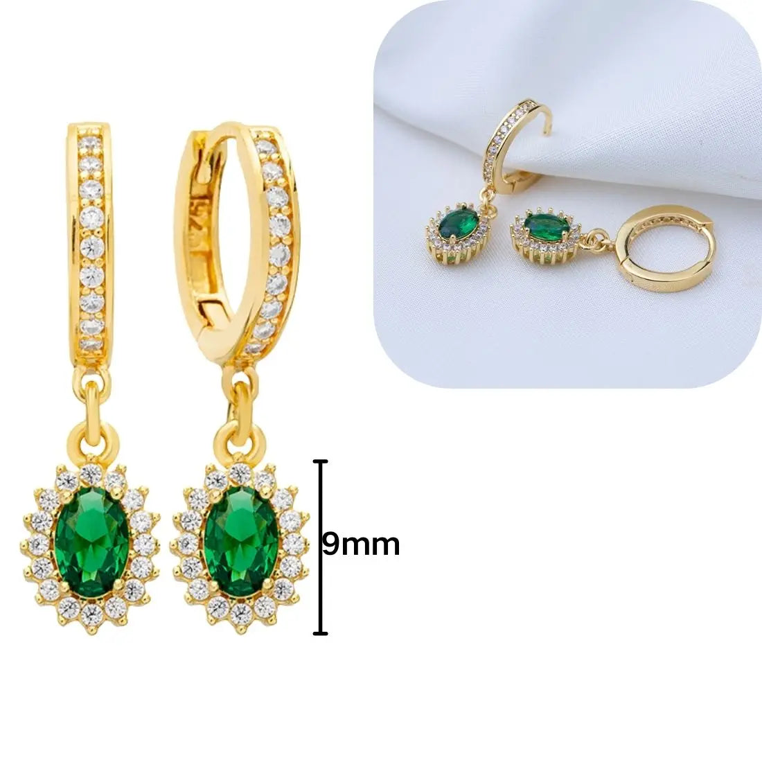 925 Sterling Silver Needle Luxury Green Series Small Hoop Earrings for Women 24K Gold Earrings Trend Jewelry Ear Accessories