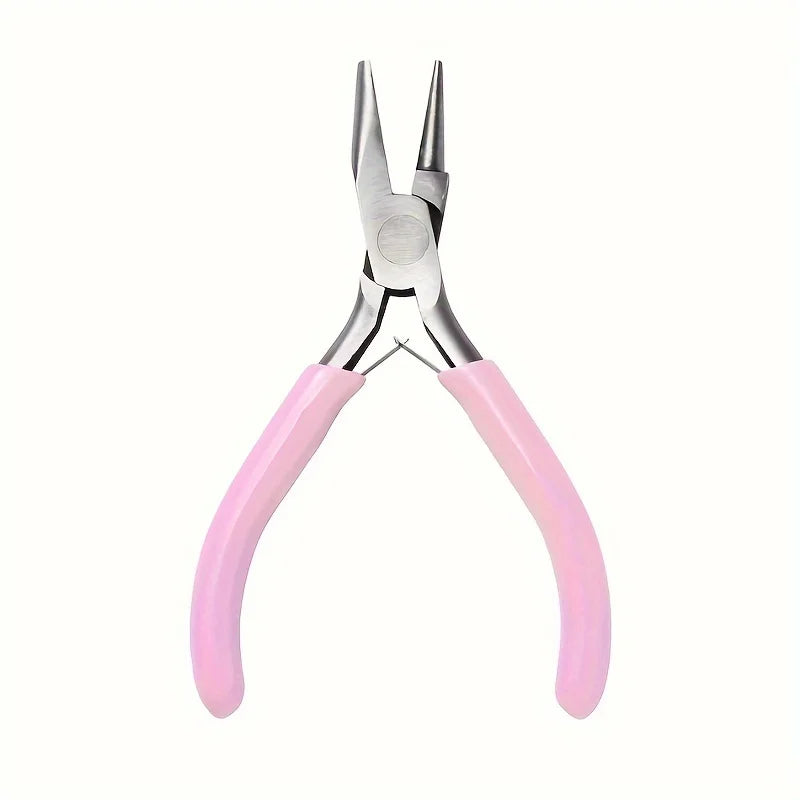 Pink Handle 5-Inch Precision Round Concave Pliers - for Metal Wire Looping & Bending - DIY Jewelry Making Hobby Tool
