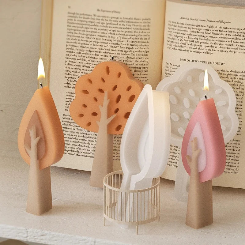 DIY Tree Candle Silicone Mold Gypsum Aromatherapy Leaf Candle Holder Desktop Display Resin Epoxy Mold Home Decoration Storage