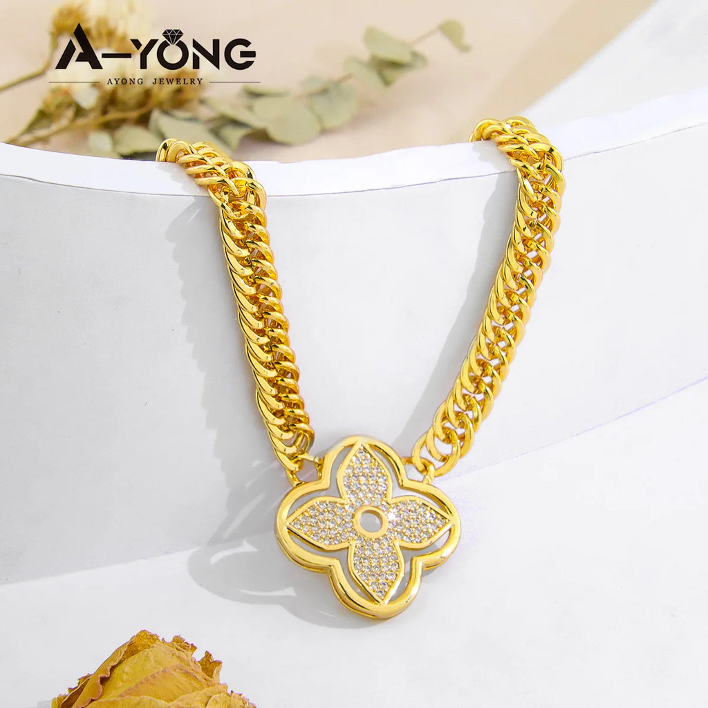 Italian Jewelry Set 21k Gold Plated Zircon Dubai Luxury Necklace Bracelet Earrings Ring Sets Women Wedding Birthday Party Gifts