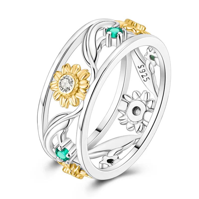 Original Hope Rainbow Flower Ring s925 Silver Jewelry DIY Exquisite Fashion