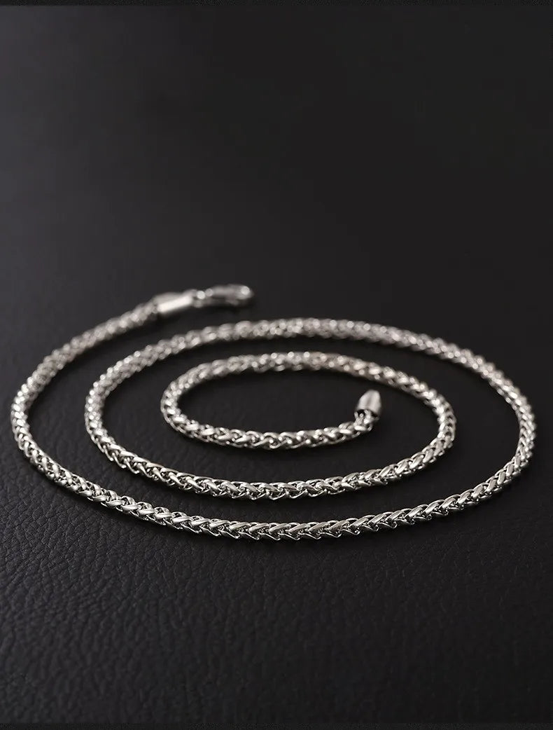 BOCAI Real S925 Silver Jewelry Chopin Chain Retro Personality Punk Style Men's Necklace Trendy Sweater Chain