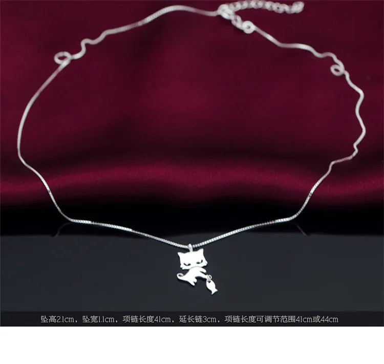 VENTFILLE 925 Sterling Silver Cat Pearl Necklace For Women Animal Retro Court Design Jewelry Birthday Gifts