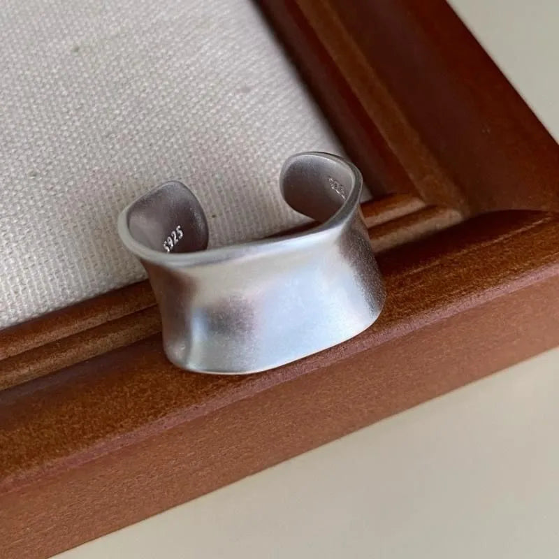 925 Sterling Silver Rings For Women Simple Finger Open Vintage Gold Wide Flat Ring Allergy For Party Birthday Gift