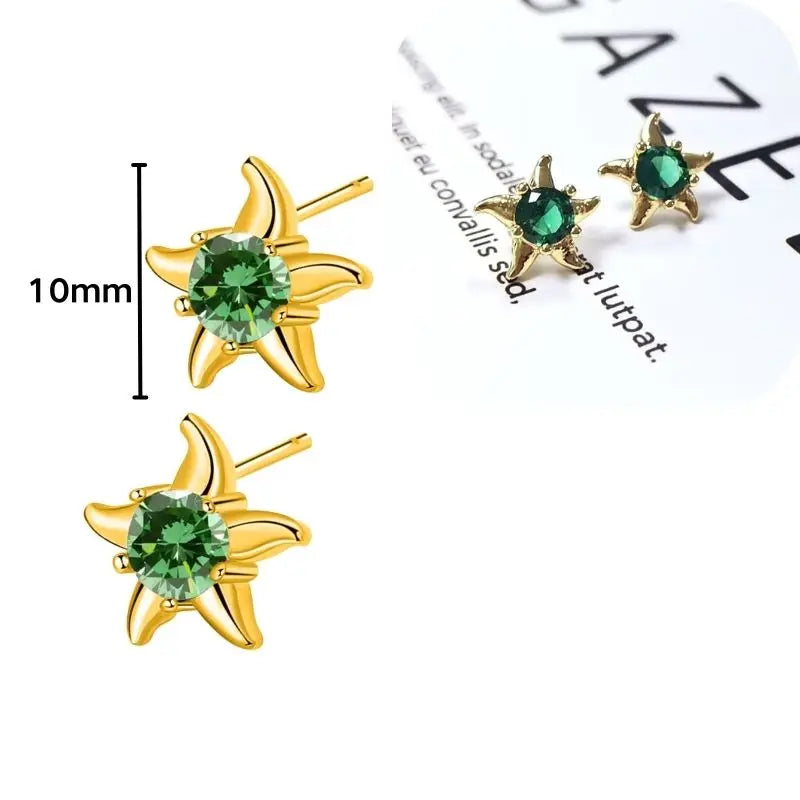 925 Sterling Silver Needle Luxury Green Series Small Hoop Earrings for Women 24K Gold Earrings Trend Jewelry Ear Accessories