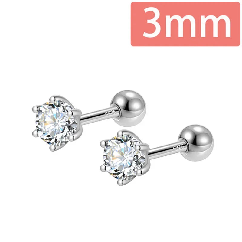 TrustDavis Real 925 Sterling Silver Fashion Gold Six Claw 3/4/5mm CZ Screw Stud Earrings For Women Wedding Fine Jewelry DA2712